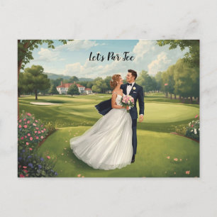 Postal Boda de golf con novia y novio