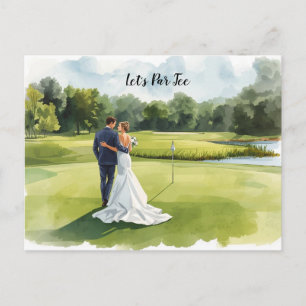 Postal Boda de golf con novia y novio