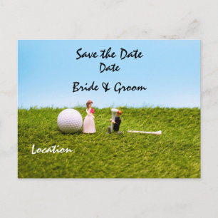 Postal Boda de golf con novia y novio ahorra la fecha