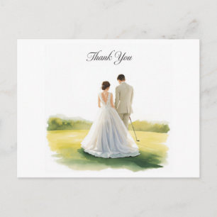 Postal Boda de golf con novia y novio con texto