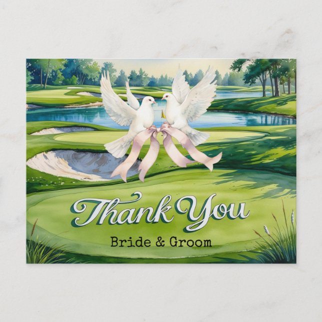 Postal Boda de golf en acuarela de campo de golf (Anverso)