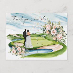 Postal Boda de golf gracias campo de golf de cartas acuar