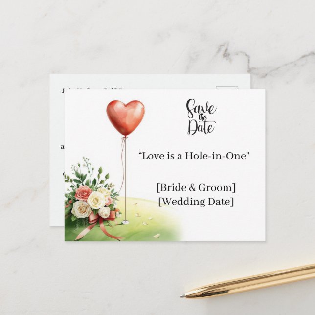 Postal Boda de Golf Save the Date Curso de Golf Elegante (Anverso/Reverso In Situ)