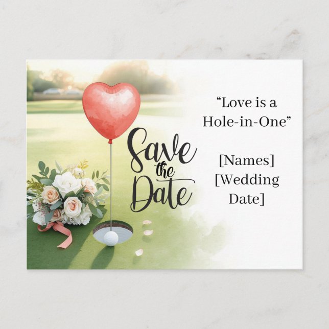 Postal Boda de Golf Save the Date Curso de Golf Elegante (Anverso)