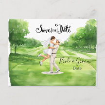 Boda de golf Save the date de novia y novio