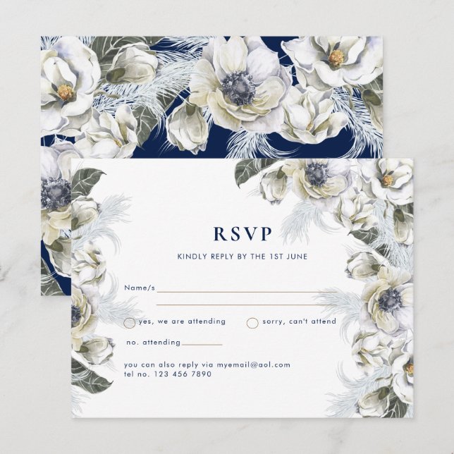 Postal BODA de Grass de la Marina Blanca Floral Pampas (Anverso / Reverso)