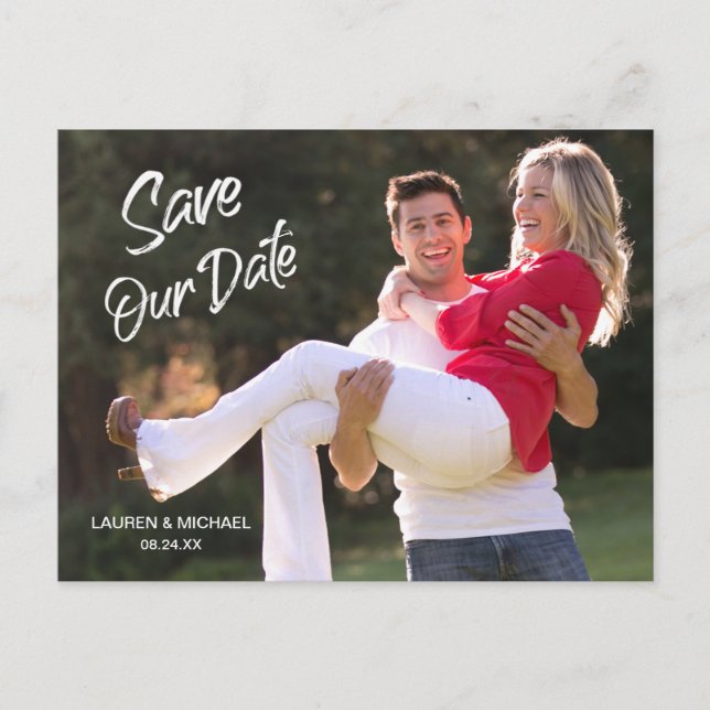 Postal Boda de guardar la fecha con escritura de pincel b (Anverso)