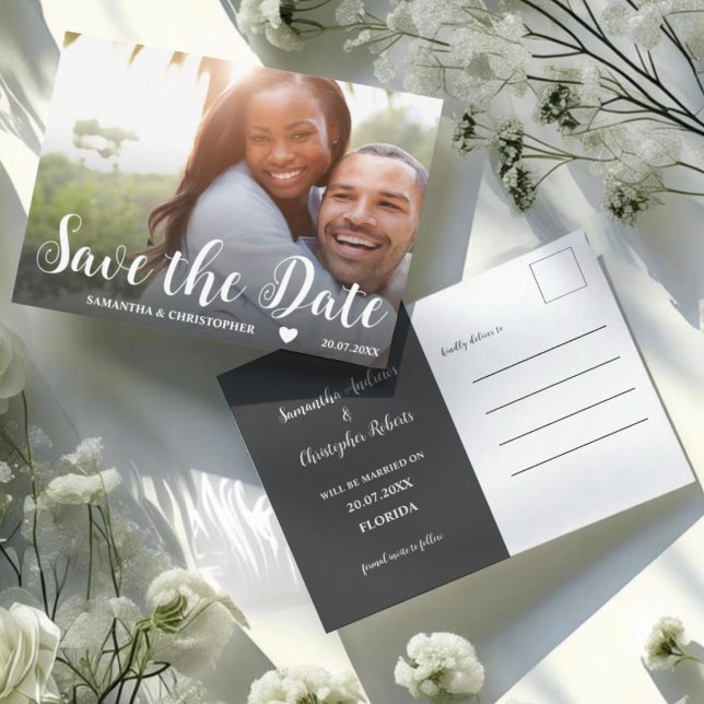 Postal Boda de guardar la fecha en foto moderna en blanco (Subido por el creador)