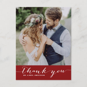 Postal Boda de guión de Crimson Gracias Postcard Vertical