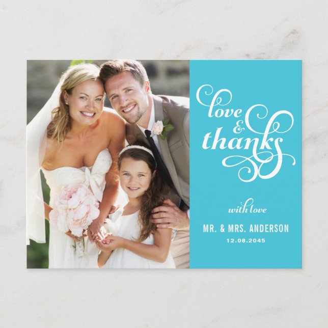 Postal Boda De Guión De Fancy Gracias Postcard |Turquesa (Anverso)