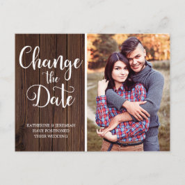 Postal Boda de guión de madera rústica cambia la fecha