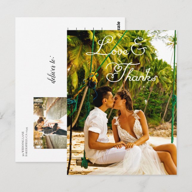 Postal Boda De Guión Romántico Gracias Postcard (Anverso / Reverso)