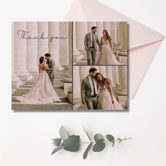 Postal Boda de guiones 3 Foto Gracias Postcard (Script Wedding 3 Photo Thank You Postcard)