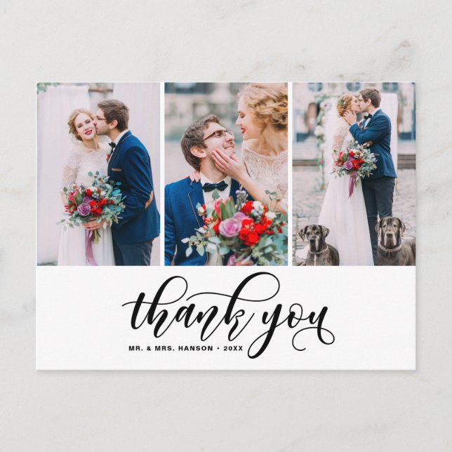 Postal Boda de guiones de Tres Collages de fotos de agrad (Anverso)