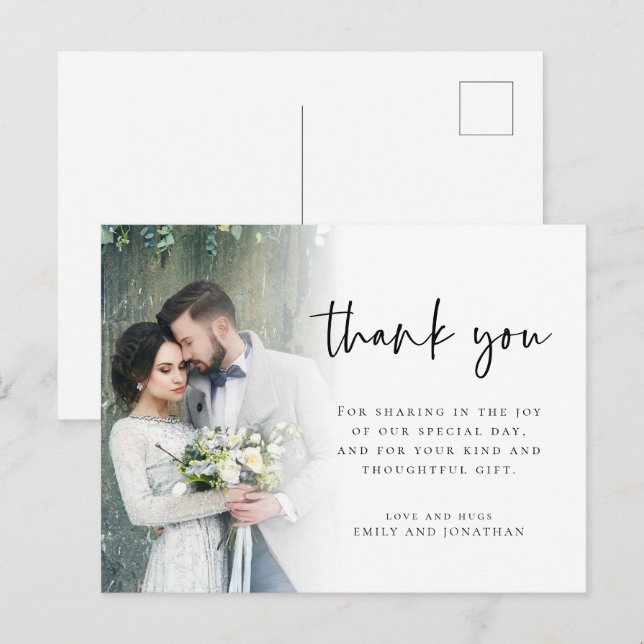 Postal Boda de guiones fotográficos modernos Gracias Post (Anverso / Reverso)