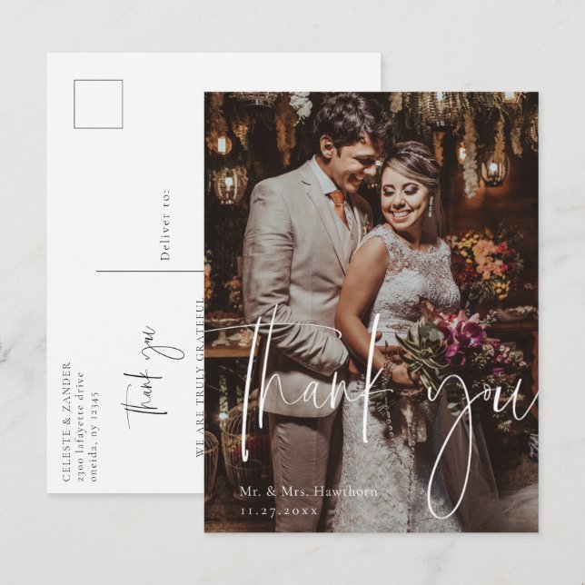 Postal Boda de guiones modernos, gracias (Anverso / Reverso)