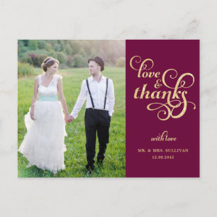 Postal Boda de guiones Purpurina de oro Gracias Postcard