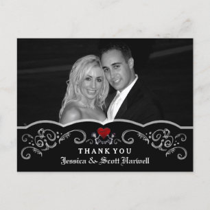 Postal Boda de Halloween Skeletons Heart Photo You