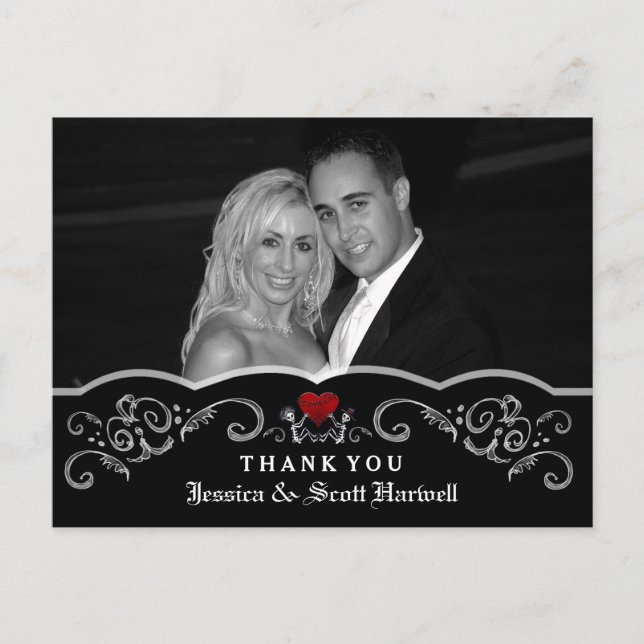 Postal Boda de Halloween Skeletons Heart Photo You (Anverso)