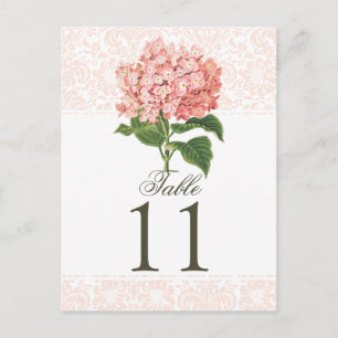 Postal Boda de hidrangea rosada vendimiosa Número de tabl