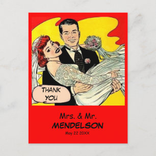 Postal Boda de historietas divertidos retro vintage graci