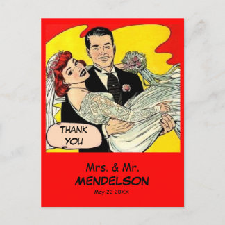 Postal Boda de historietas divertidos retro vintage graci