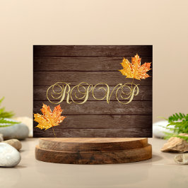 Postal Boda de hojas de Naranja Rustic Wood Barn Gold RSV