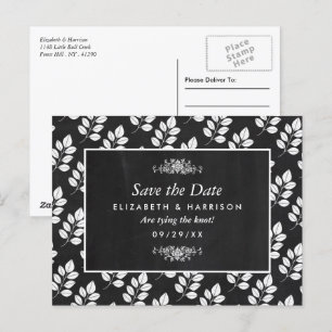 Postal Boda De Hojas Florales De Chalkboard Guardar La Fe