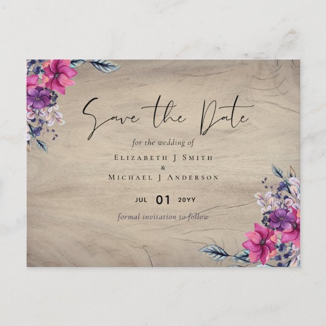 Postal Boda de humedales florales rusas de Fuchsia salvan (Anverso)