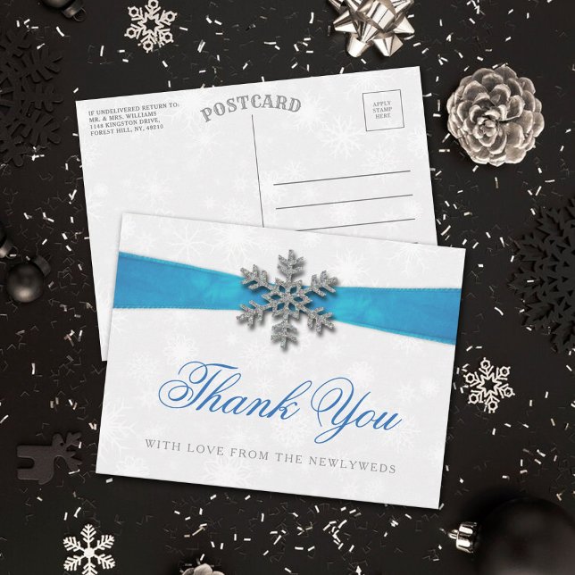 Postal Boda de Invierno Diamante Snowflake & Blue Ribbon (Subido por el creador)