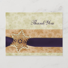 Postal boda de invierno púrpura rústica Gracias