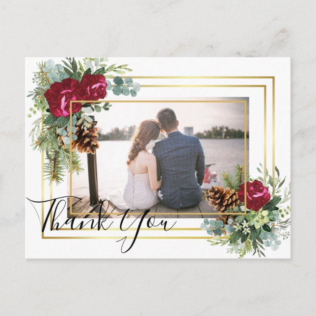 Postal Boda de invierno Rosas de Borgoña Eucalyptus (Anverso)