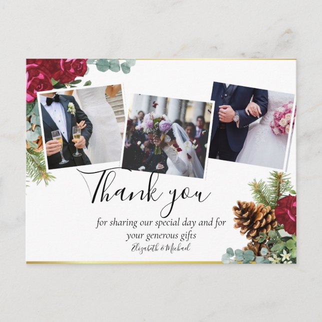 Postal Boda de invierno Rosas de Borgoña Eucalyptus (Anverso)