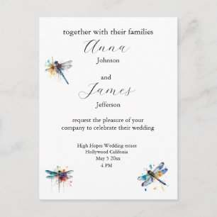 Postal Boda de jardín de libélula colorida personalizada