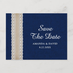Postal Boda De La Arena Azul Burlap De La Marina Salva La