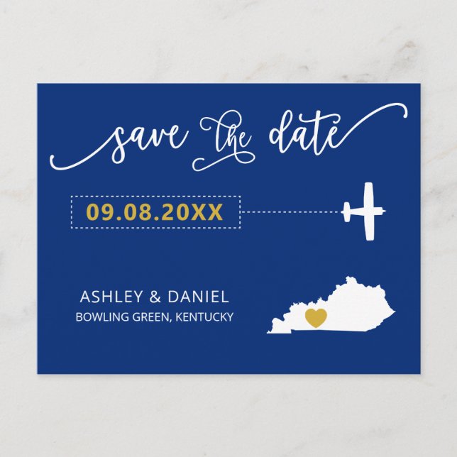Postal Boda de la Marina Kentucky Save the Date Map Postc (Anverso)
