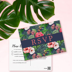 Postal Boda de la Marina Tropical Floral Hibiscus RSVP