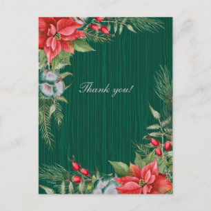 Postal Boda de la poinsettia verde esmeralda de navidades