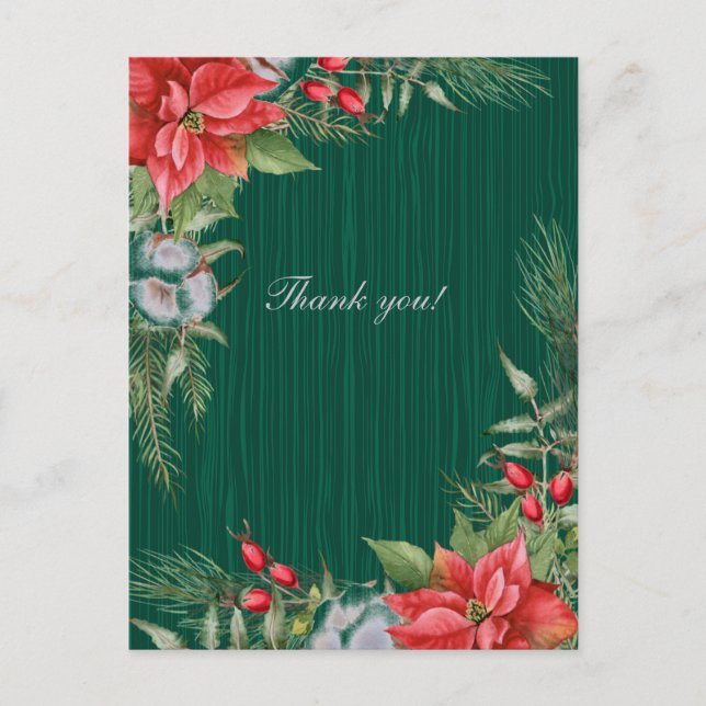Postal Boda de la poinsettia verde esmeralda de navidades (Anverso)