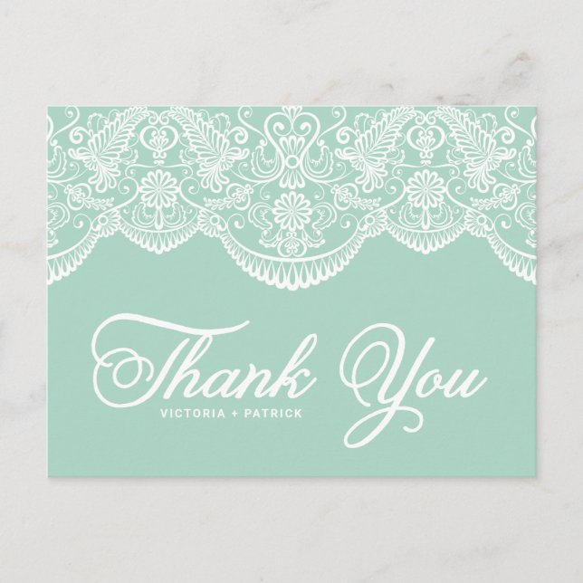 Postal Boda De Lace De Mint Brocade Gracias Postcard (Anverso)