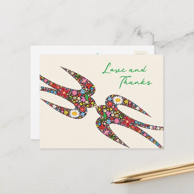 Postal Boda de las flores de primavera de los golondrinos (Anverso/Reverso In Situ)