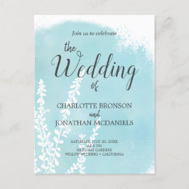 Postal Boda de lavado de acuarela azul acuático