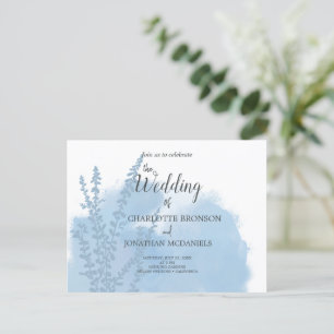 Postal Boda de lavado de acuarela azul celestial