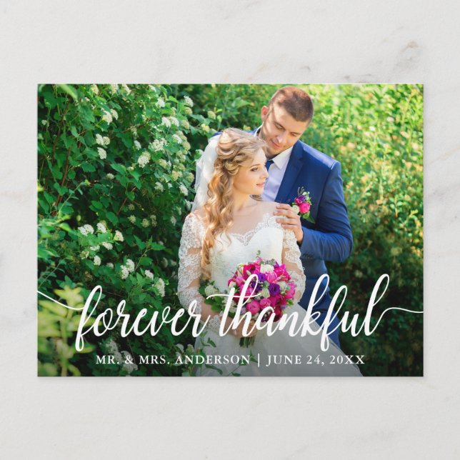 Postal Boda de Letra Moderna Elegante Siempre Agradecido (Anverso)