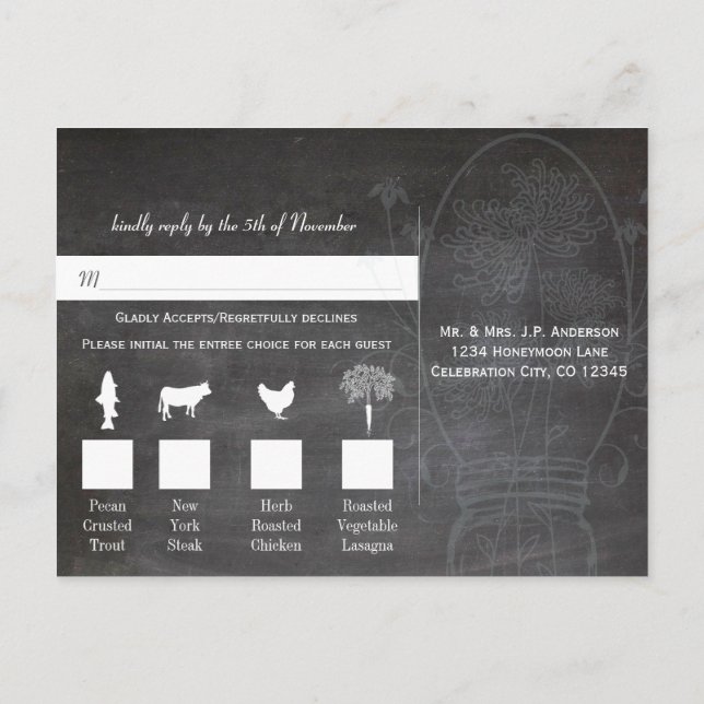 Postal Boda de Light Aqua Blue Mason Jar Chalkboard (Reverso)