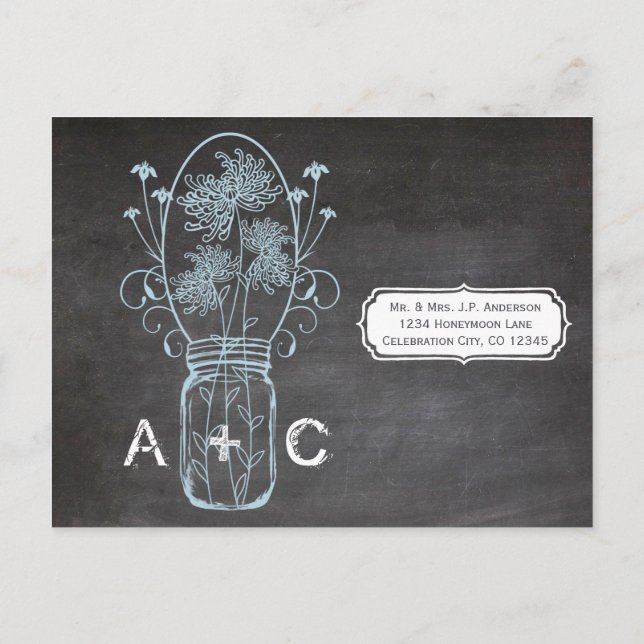 Postal Boda de Light Blue Mason Jar Chalkboard (Reverso)