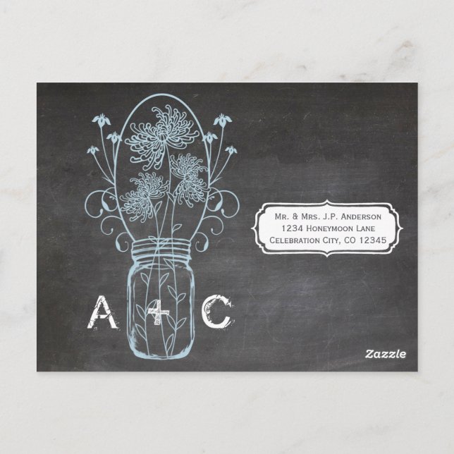 Postal Boda de Light Blue Mason Jar Chalkboard (Reverso)