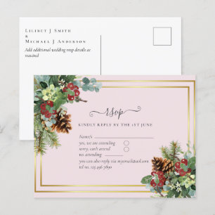 Postal Boda de los piones de invierno de Berries Rojas