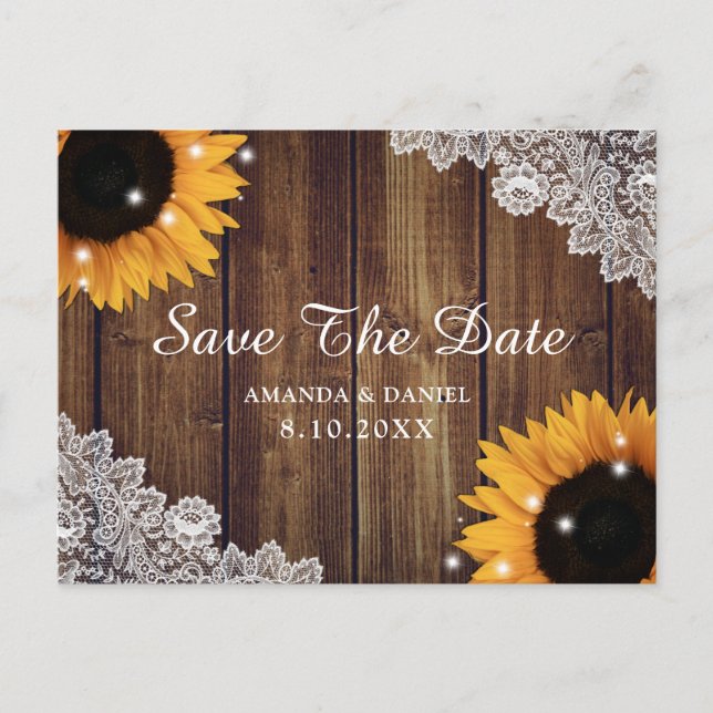 Postal Boda De Madera Rústica De Barro De Girasol Salva L (Anverso)