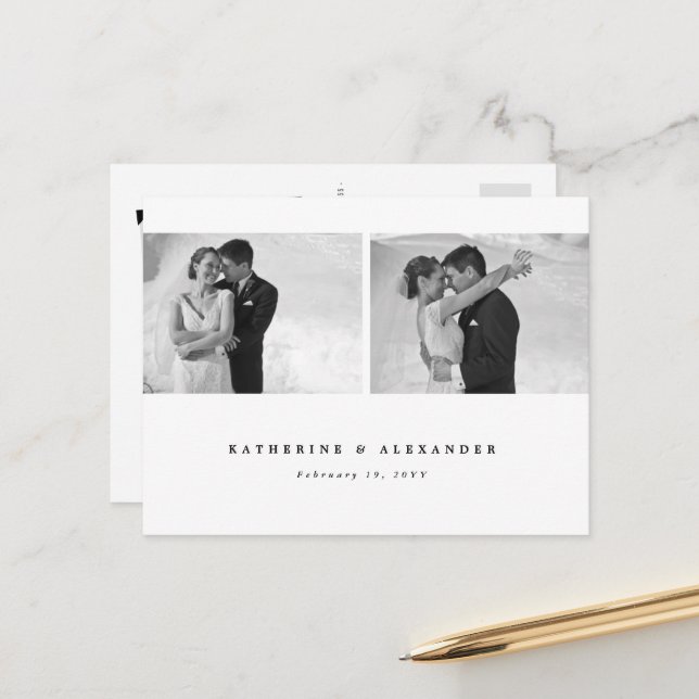 Postal Boda de marco blanco simple y limpio gracias 2 fot (Anverso/Reverso In Situ)